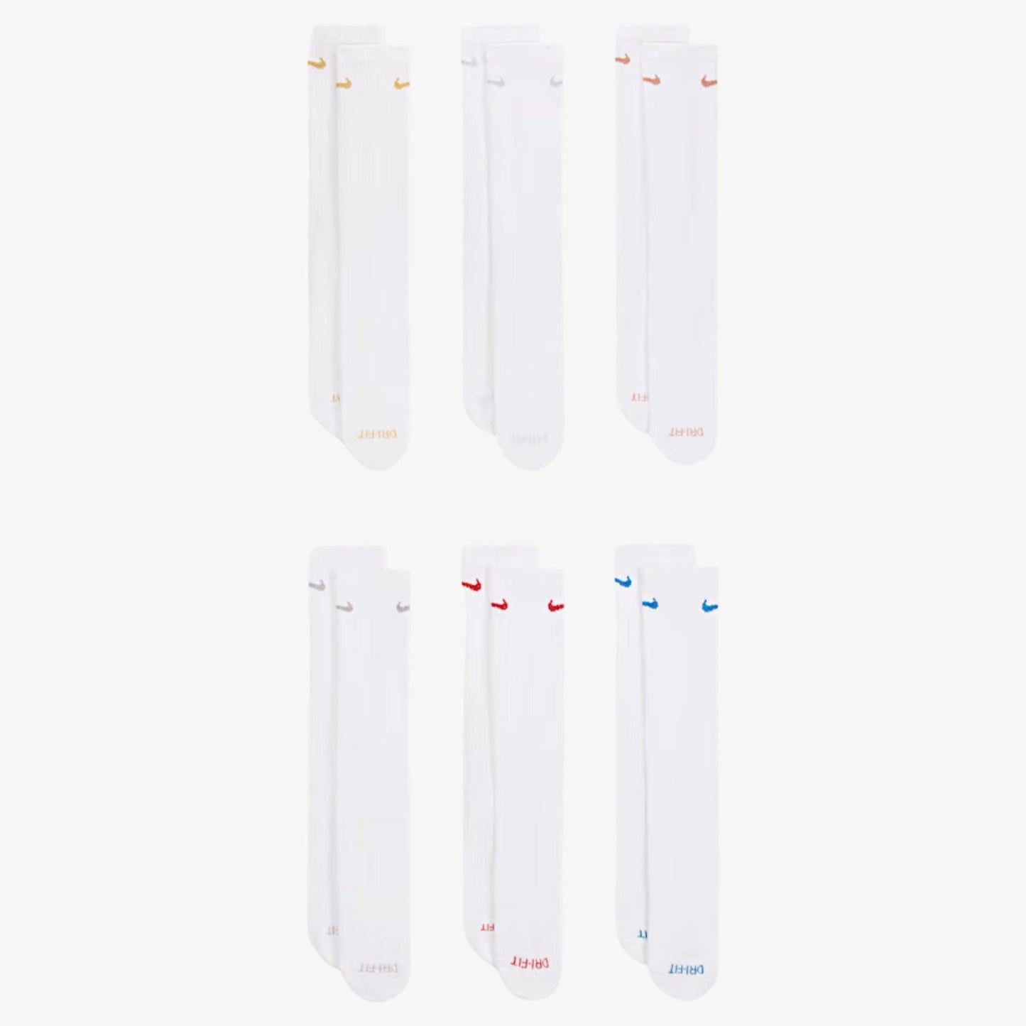 Nike Dri-FIT Everyday Plus Cushioned High Training Crew Socks (6 Pack) White / Multicolor [SX6897-941] Casual Fashion Cozy for Unisex Adult Mens Womens Kids GS Youth Hypebeast - AVBL MRKT (2)