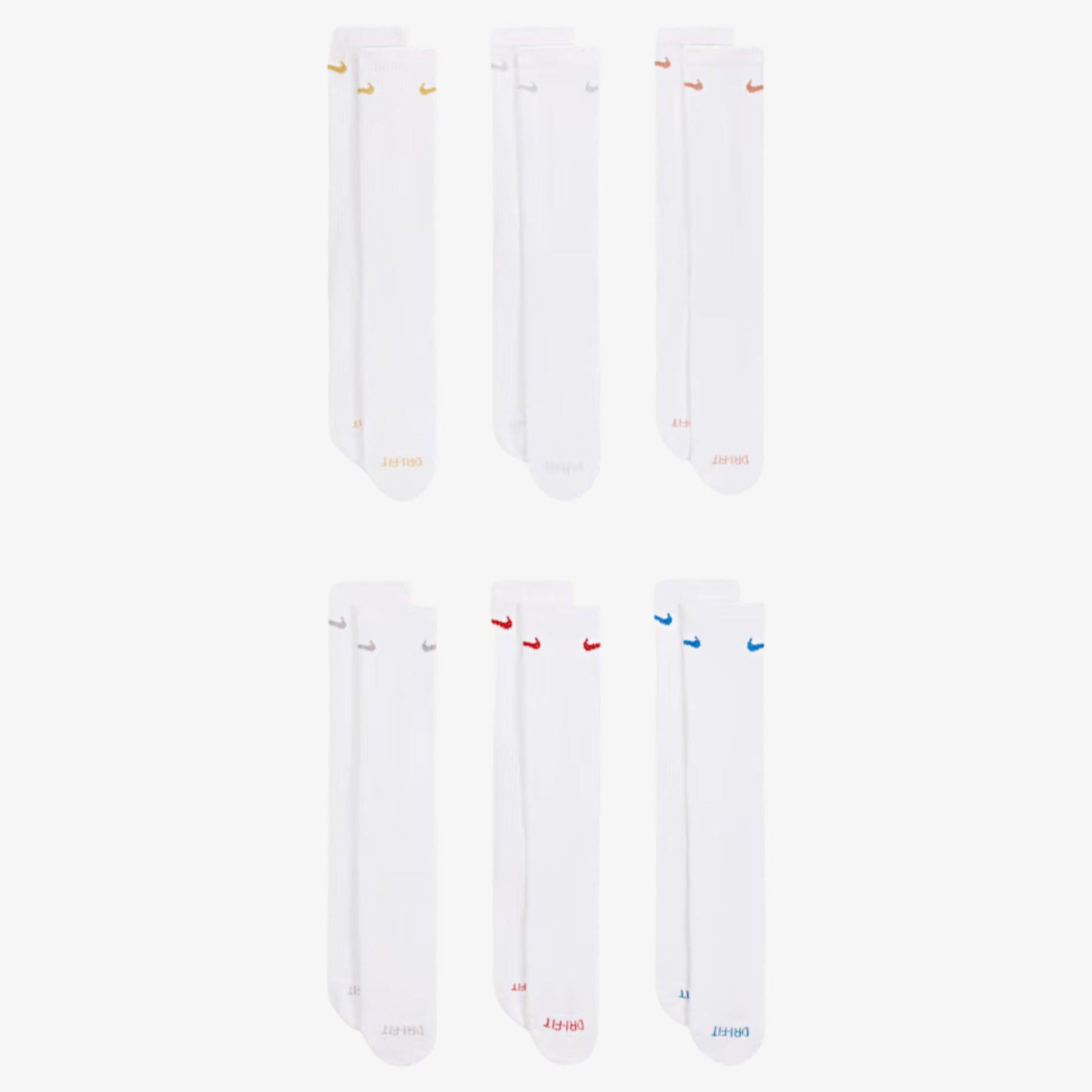 Nike Dri-FIT Everyday Plus Cushioned High Training Crew Socks (6 Pack) White / Multicolor [SX6897-941] Casual Fashion Cozy for Unisex Adult Mens Womens Kids GS Youth Hypebeast - AVBL MRKT (2)