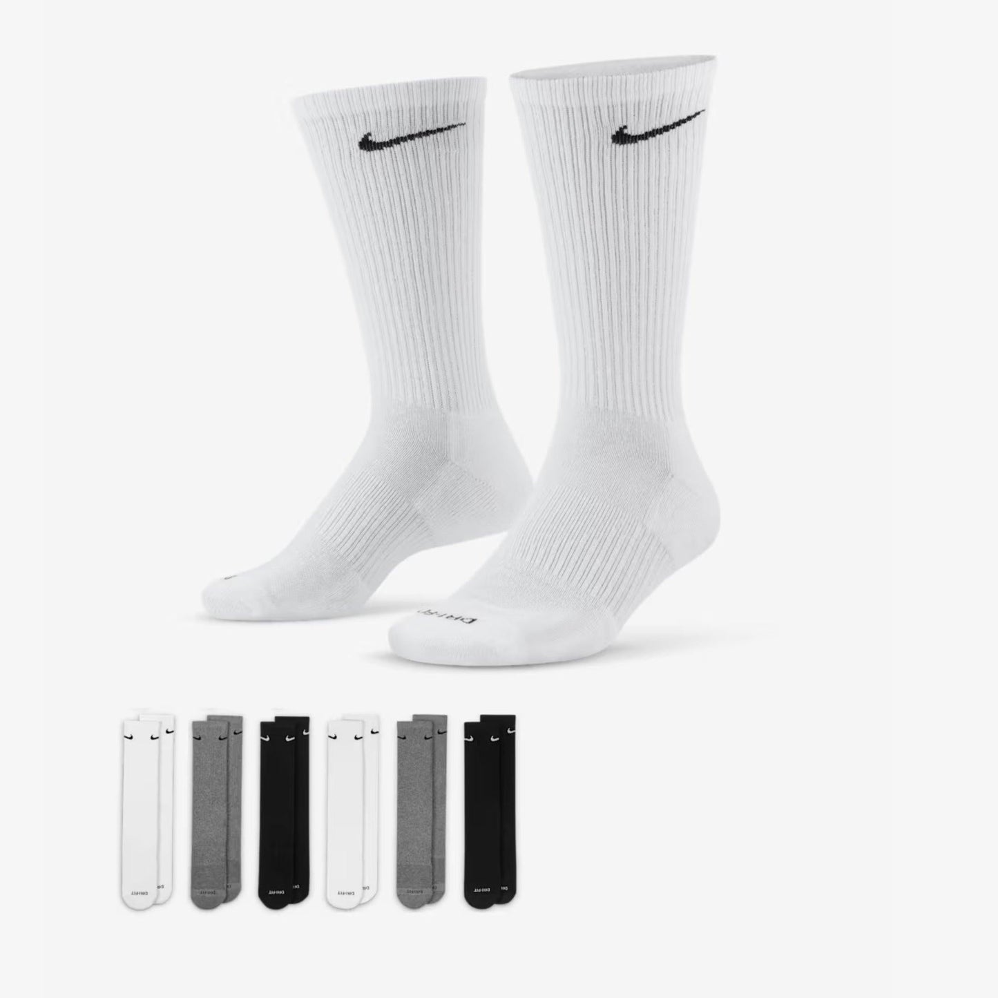 Nike Dri-FIT Everyday Plus Cushioned High Training Crew Socks (6 Pack) White / Multicolor [SX6897-965] Casual Fashion Cozy for Unisex Adult Mens Womens Kids GS Youth Hypebeast - AVBL MRKT (1)