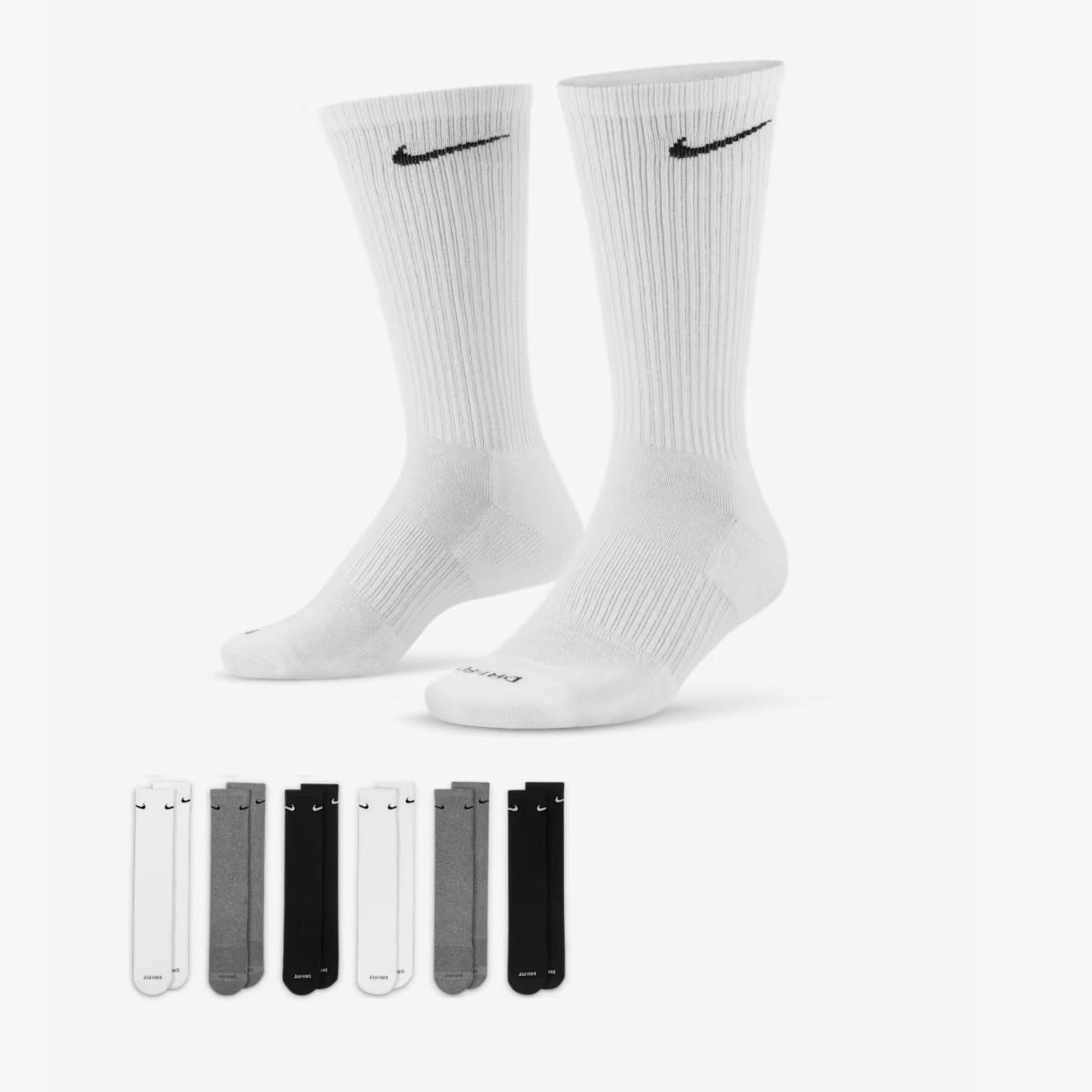Nike Dri-FIT Everyday Plus Cushioned High Training Crew Socks (6 Pack) White / Multicolor [SX6897-965] Casual Fashion Cozy for Unisex Adult Mens Womens Kids GS Youth Hypebeast - AVBL MRKT (1)