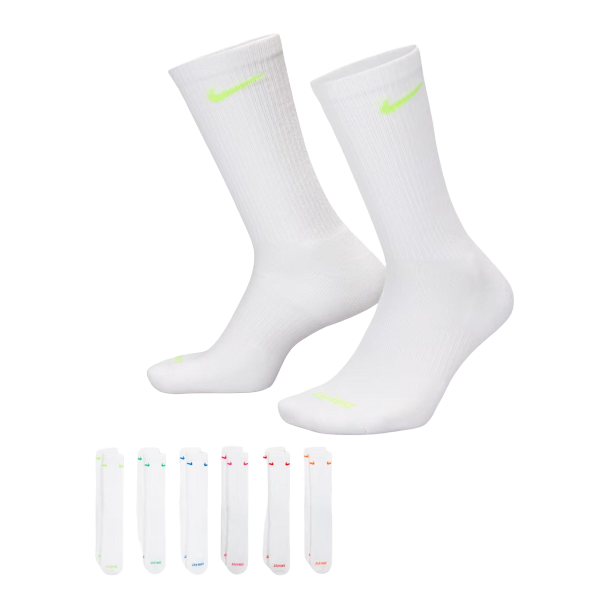 Nike Dri-FIT Everyday Plus Cushioned High Training Crew Socks (6 Pack) White / Multicolor [SX6897-968] - AVBL MRKT (1)