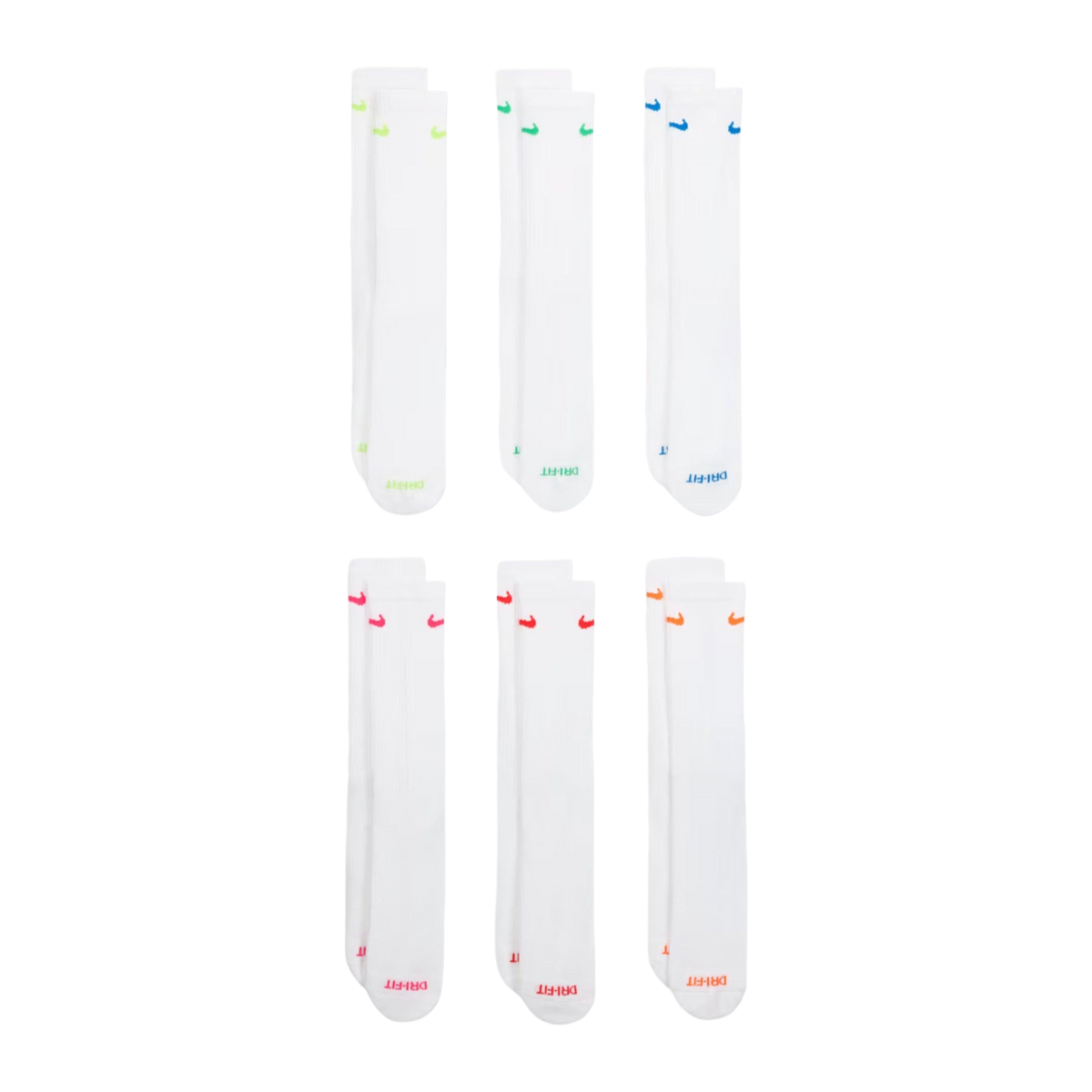 Nike Dri-FIT Everyday Plus Cushioned High Training Crew Socks (6 Pack) White / Multicolor [SX6897-968] - AVBL MRKT (2)
