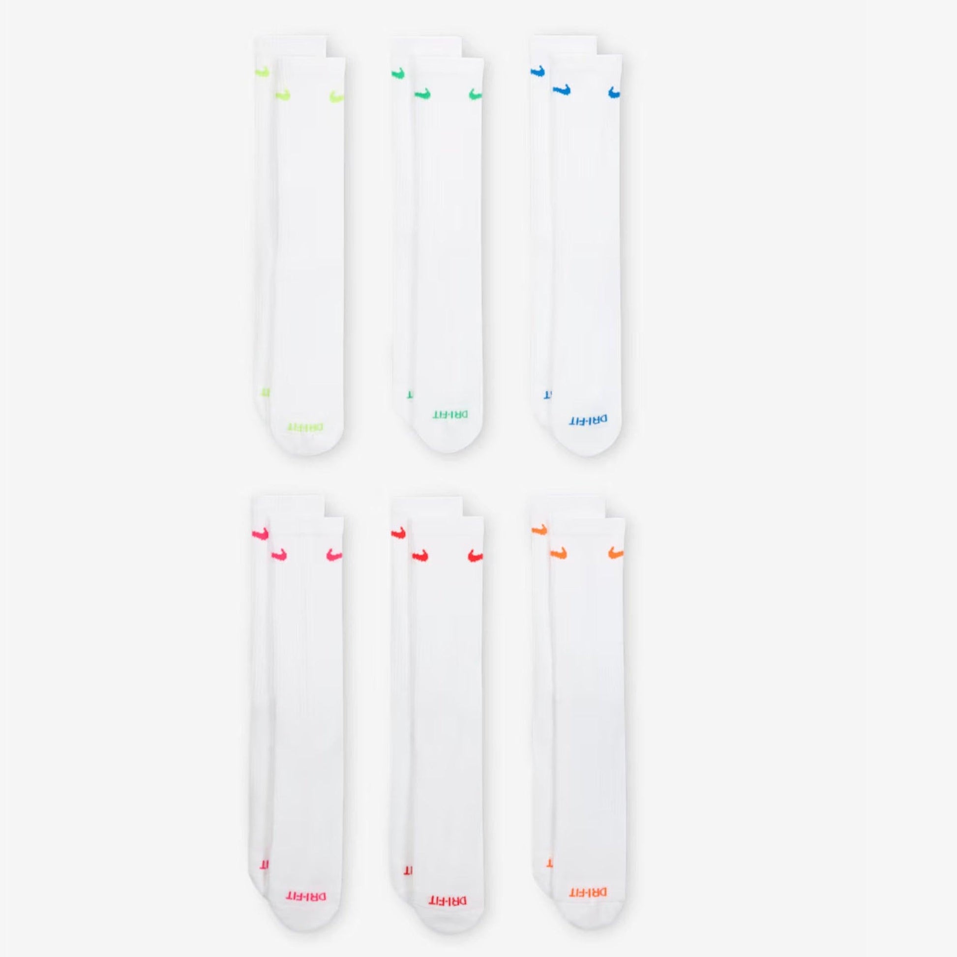 Nike Dri-FIT Everyday Plus Cushioned High Training Crew Socks (6 Pack) White / Multicolor [SX6897-968] Casual Fashion Cozy for Unisex Adult Mens Womens Kids GS Youth Hypebeast - AVBL MRKT (2)