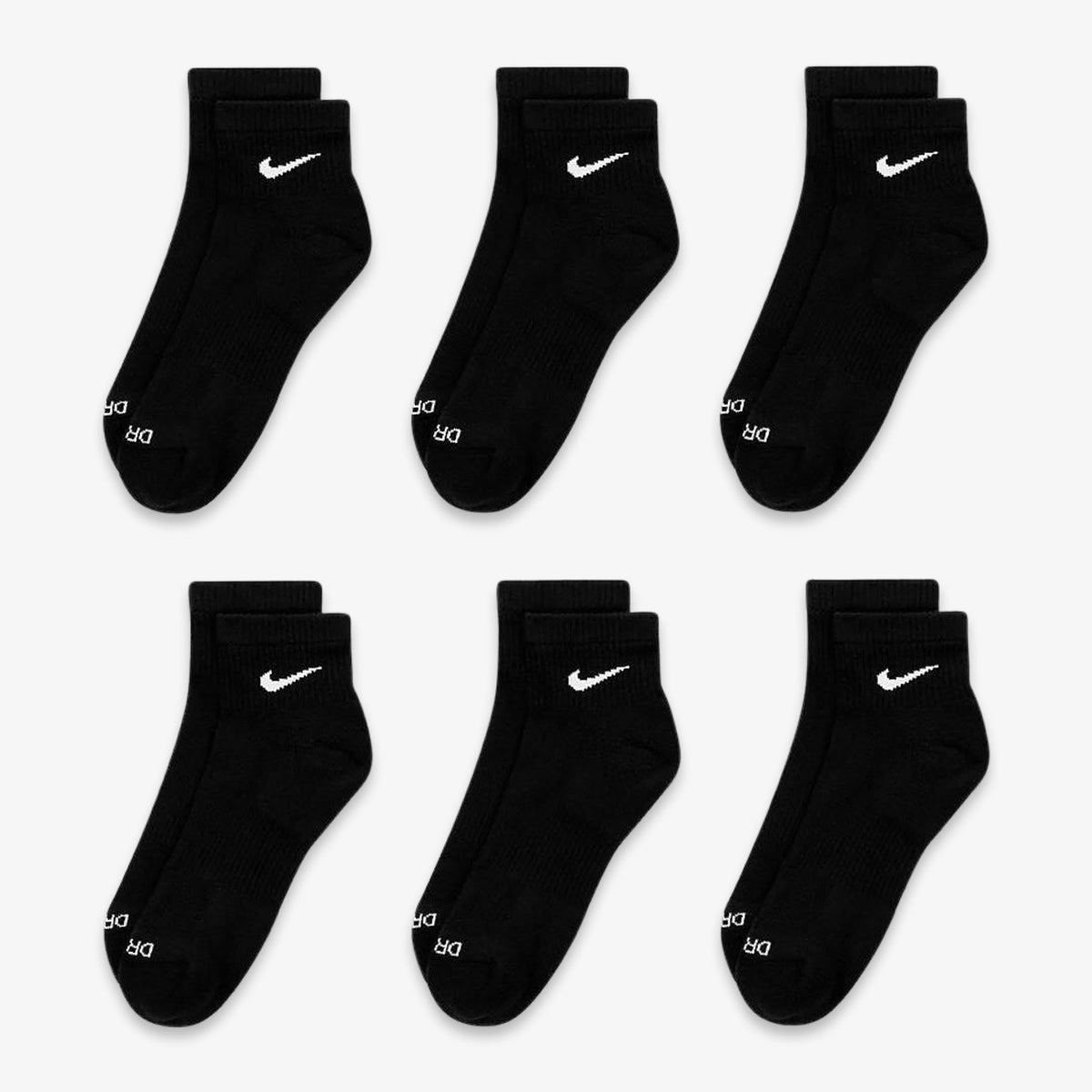 Nike Dri-FIT Everyday Plus Cushioned Mid Training Quarter Ankle Socks (6 Pack) Black - AVBL MRKT (2)