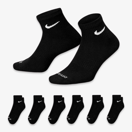 Nike Dri-FIT Everyday Plus Cushioned Mid Training Quarter Ankle Socks (6 Pack) Black [SX6899-010] Casual Fashion Cozy for Unisex Adult Mens Womens Kids GS Youth Hypebeast - AVBL MRKT (1)