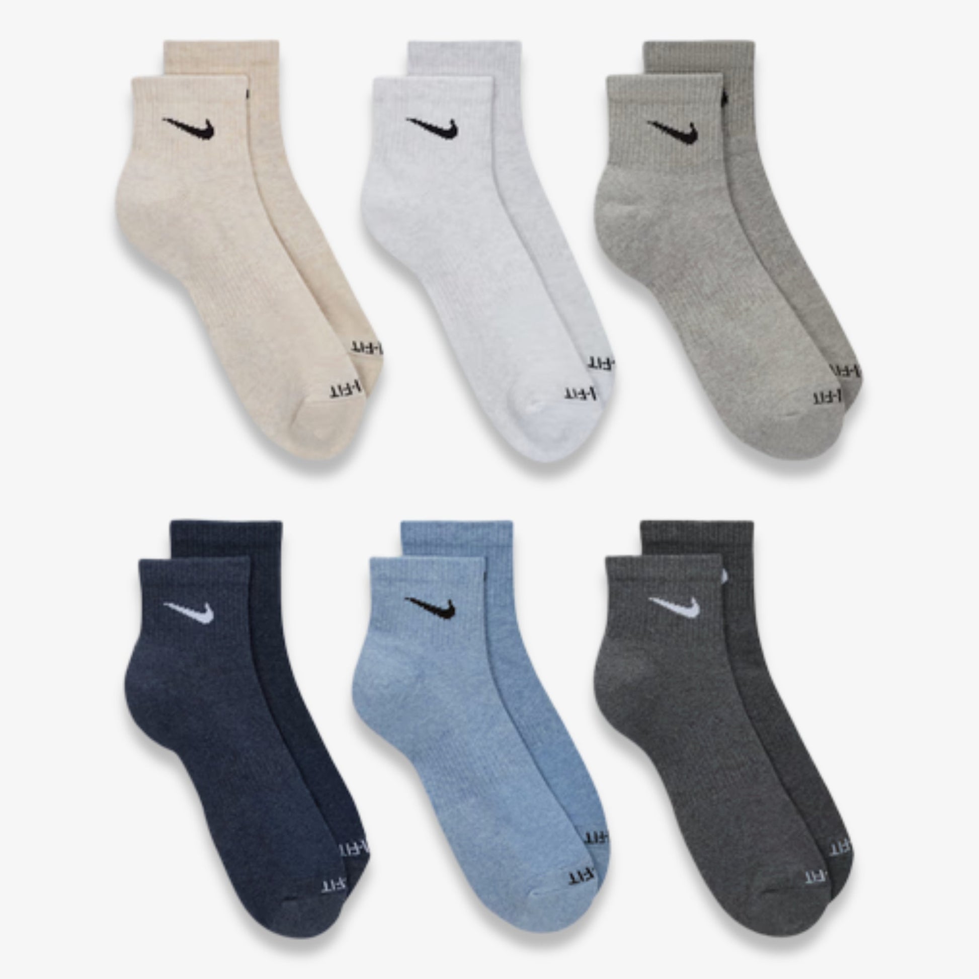 Nike Dri-FIT Everyday Plus Cushioned Mid Training Quarter Ankle Socks (6 Pack) Multicolor [SX6899-901] Casual Fashion Cozy for Unisex Adult Mens Womens Kids GS Youth Hypebeast - AVBL MRKT (4)