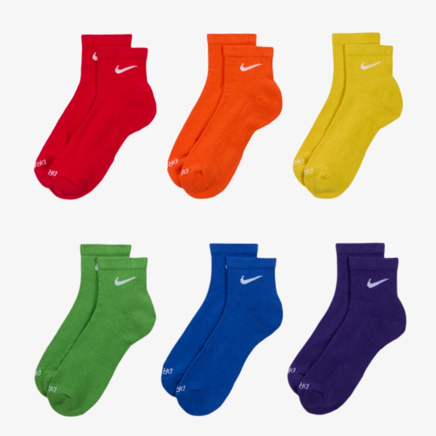 Nike Dri-FIT Everyday Plus Cushioned Mid Training Quarter Ankle Socks (6 Pack) Multicolor [SX6899-903] Casual Fashion Cozy for Unisex Adult Mens Womens Kids GS Youth Hypebeast - AVBL MRKT (2)