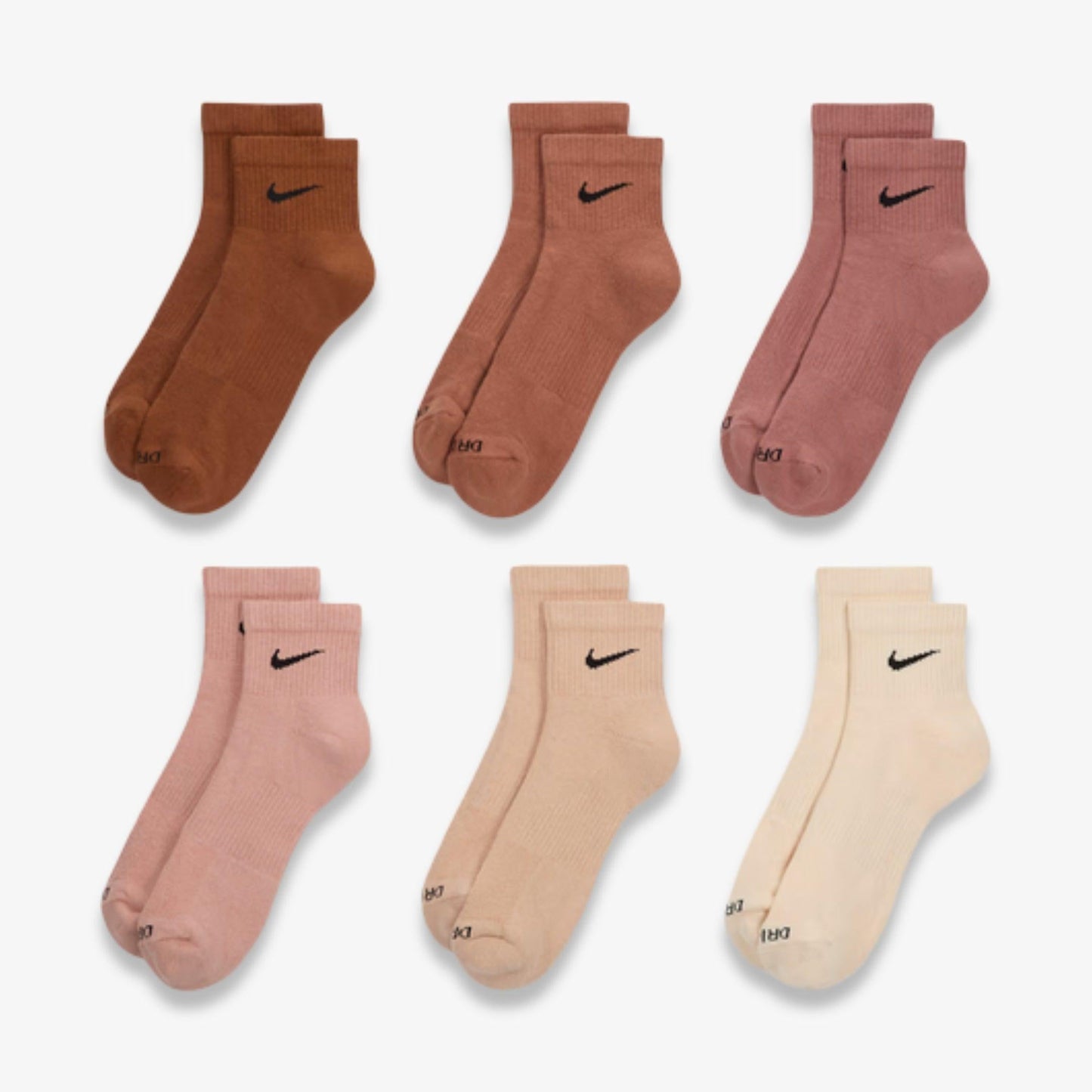 Nike Dri-FIT Everyday Plus Cushioned Mid Training Quarter Ankle Socks (6 Pack) Multicolor [SX6899-904] Casual Fashion Cozy for Unisex Adult Mens Womens Kids GS Youth Hypebeast - AVBL MRKT (2)
