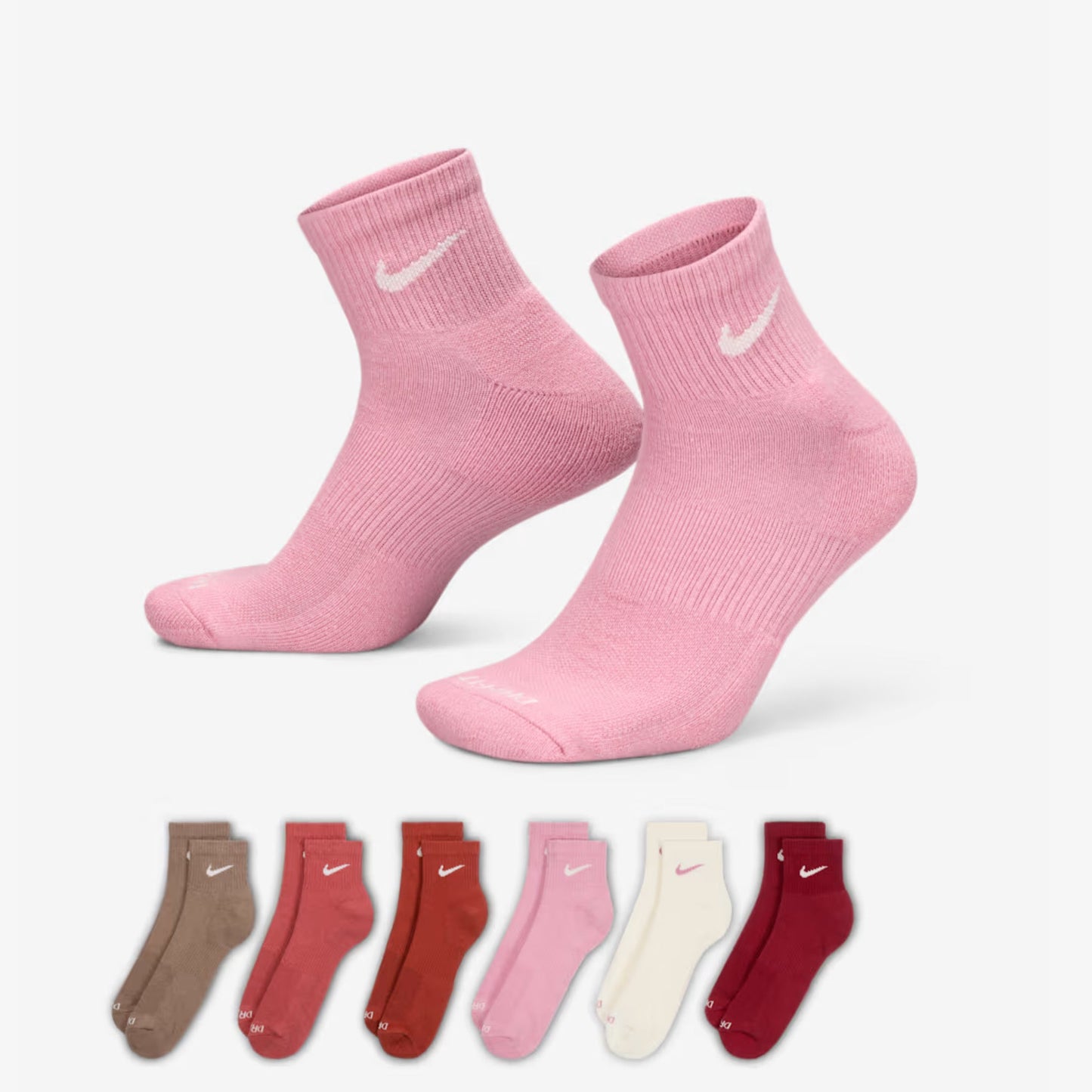 Nike Dri-FIT Everyday Plus Cushioned Mid Training Quarter Ankle Socks (6 Pack) Multicolor [SX6899-936] Casual Fashion Cozy for Unisex Adult Mens Womens Kids GS Youth Hypebeast - AVBL MRKT (1)