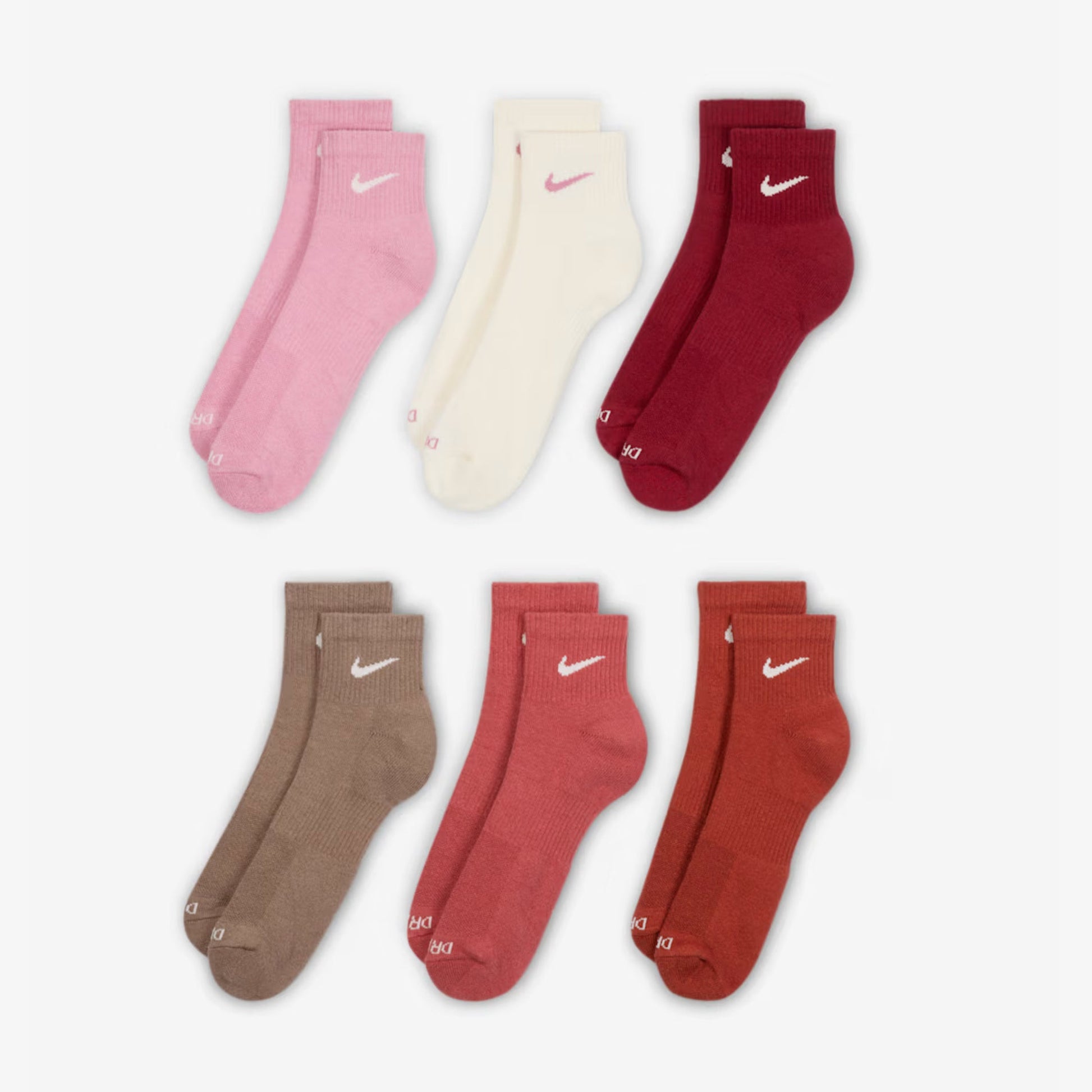 Nike Dri-FIT Everyday Plus Cushioned Mid Training Quarter Ankle Socks (6 Pack) Multicolor [SX6899-936] Casual Fashion Cozy for Unisex Adult Mens Womens Kids GS Youth Hypebeast - AVBL MRKT (2)