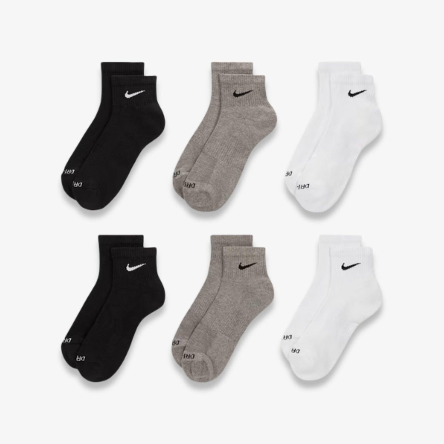 Nike Dri-FIT Everyday Plus Cushioned Mid Training Quarter Ankle Socks (6 Pack) Multicolor [SX6899-965] Casual Fashion Cozy for Unisex Adult Mens Womens Kids GS Youth Hypebeast - AVBL MRKT (2)