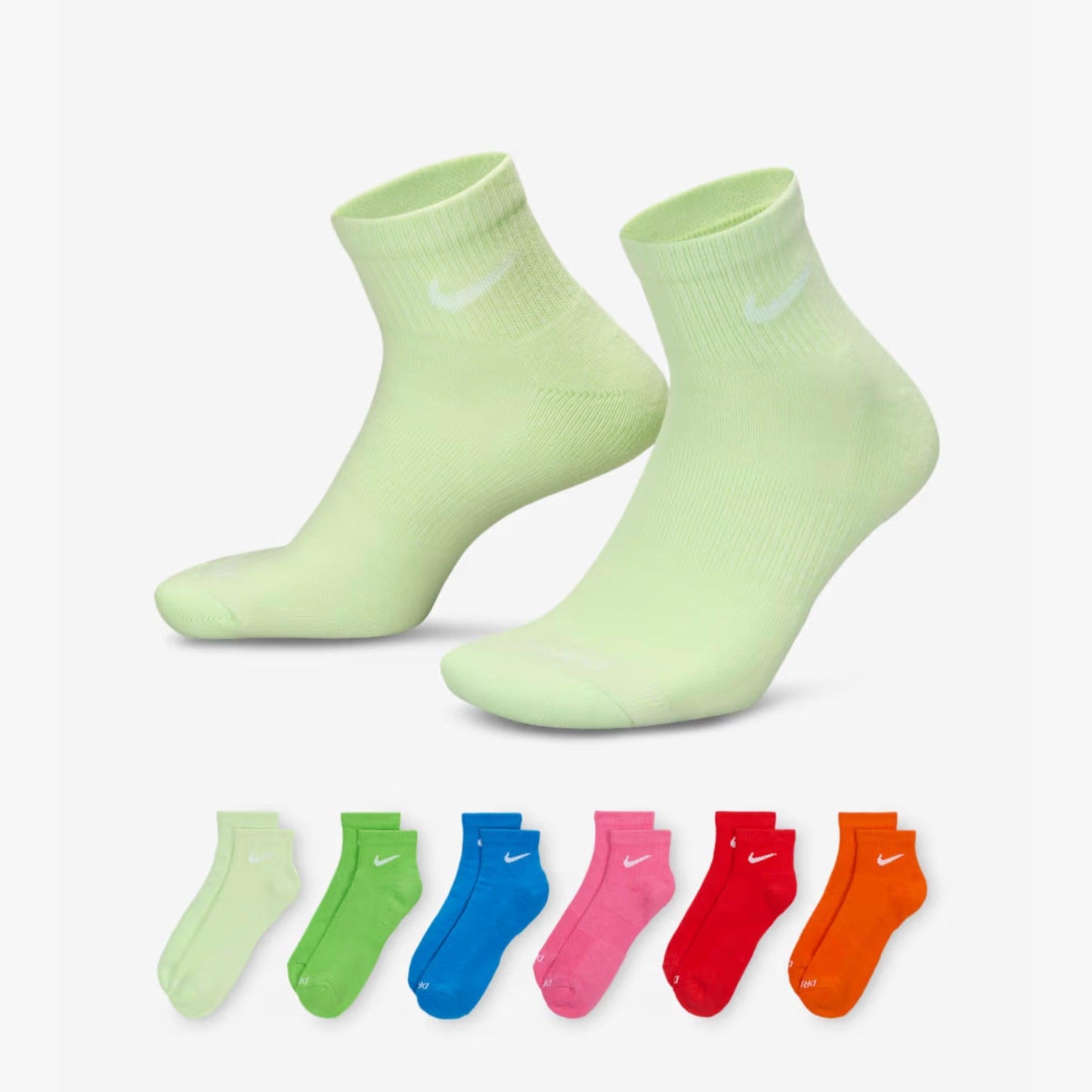 Nike Dri-FIT Everyday Plus Cushioned Mid Training Quarter Ankle Socks (6 Pack) Multicolor [SX6899-969] Casual Fashion Cozy for Unisex Adult Mens Womens Kids GS Youth Hypebeast - AVBL MRKT (1)