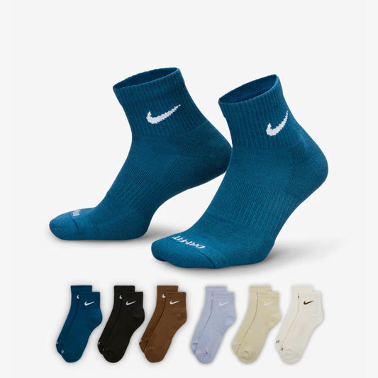 Nike Dri-FIT Everyday Plus Cushioned Mid Training Quarter Ankle Socks (6 Pack) Multicolor [SX6899-970] Casual Fashion Cozy for Unisex Adult Mens Womens Kids GS Youth Hypebeast - AVBL MRKT (1)