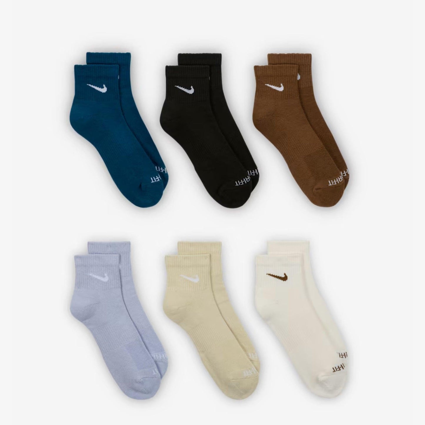 Nike Dri-FIT Everyday Plus Cushioned Mid Training Quarter Ankle Socks (6 Pack) Multicolor [SX6899-970] Casual Fashion Cozy for Unisex Adult Mens Womens Kids GS Youth Hypebeast - AVBL MRKT (4)