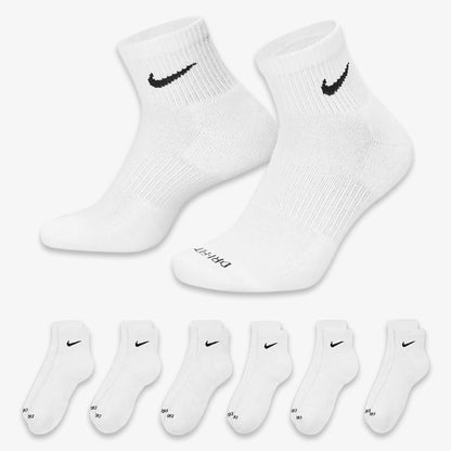 Nike Dri-FIT Everyday Plus Cushioned Mid Training Quarter Ankle Socks (6 Pack) White - AVBL MRKT (1)