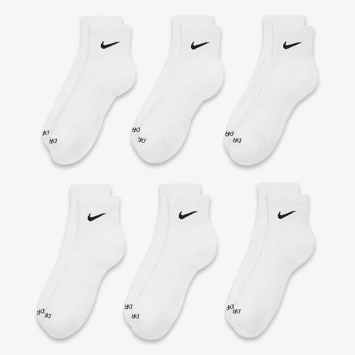 Nike Dri-FIT Everyday Plus Cushioned Mid Training Quarter Ankle Socks (6 Pack) White - AVBL MRKT (2)