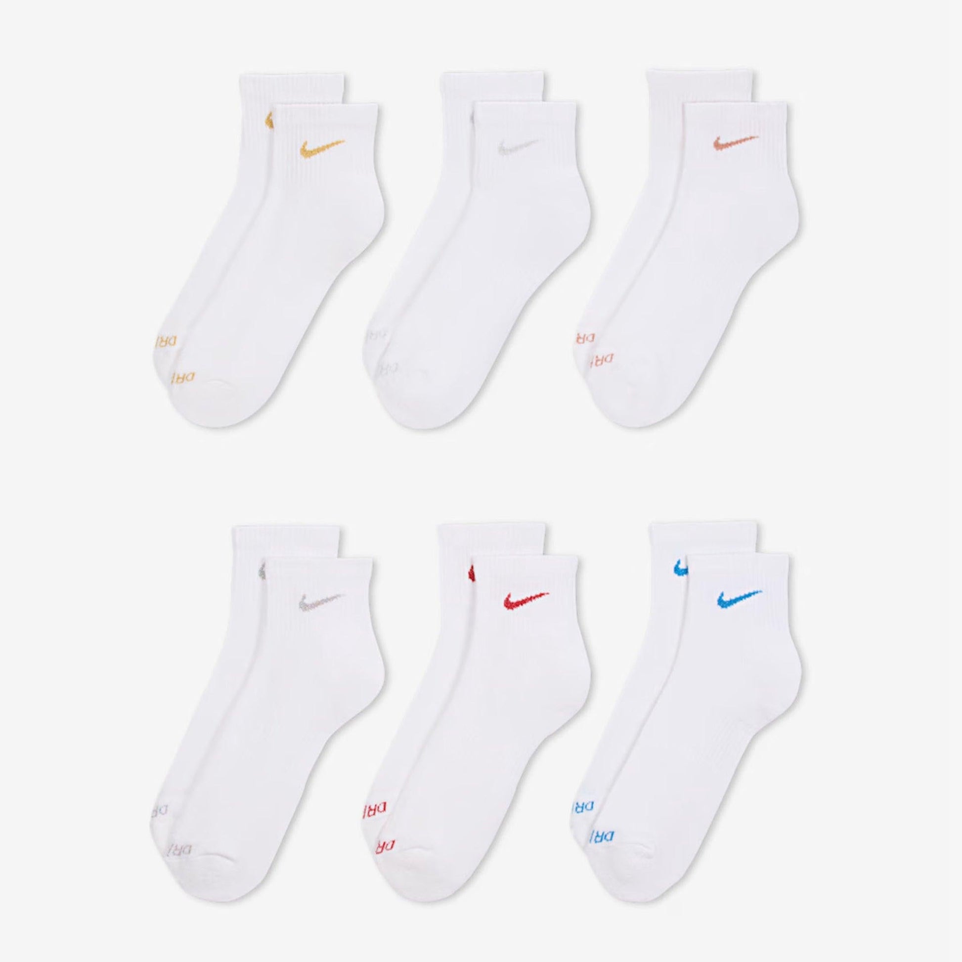 Nike Dri-FIT Everyday Plus Cushioned Mid Training Quarter Ankle Socks (6 Pack) White / Multicolor [SX6899-941] Casual Fashion Cozy for Unisex Adult Mens Womens Kids GS Youth Hypebeast - AVBL MRKT (2)
