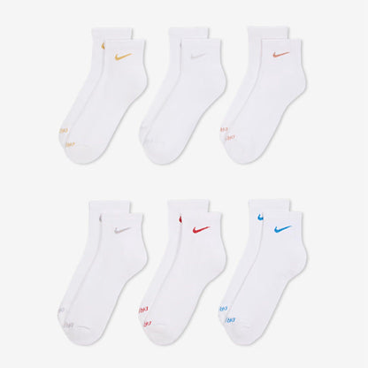 Nike Dri-FIT Everyday Plus Cushioned Mid Training Quarter Ankle Socks (6 Pack) White / Multicolor [SX6899-941] Casual Fashion Cozy for Unisex Adult Mens Womens Kids GS Youth Hypebeast - AVBL MRKT (2)