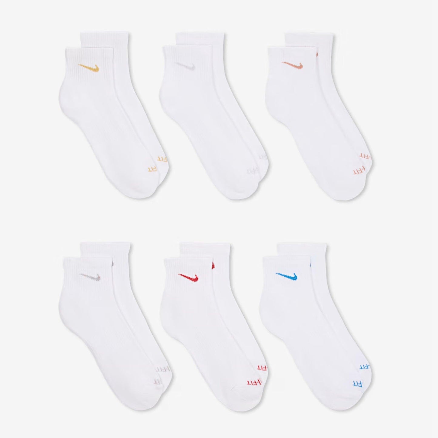 Nike Dri-FIT Everyday Plus Cushioned Mid Training Quarter Ankle Socks (6 Pack) White / Multicolor [SX6899-941] Casual Fashion Cozy for Unisex Adult Mens Womens Kids GS Youth Hypebeast - AVBL MRKT (4)