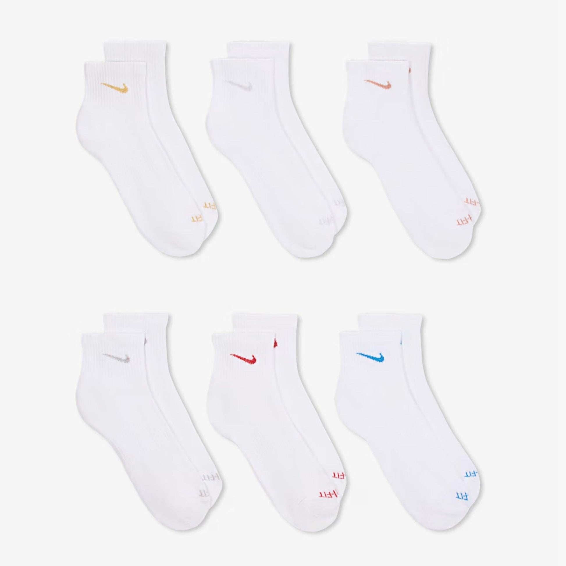 Nike Dri-FIT Everyday Plus Cushioned Mid Training Quarter Ankle Socks (6 Pack) White / Multicolor [SX6899-941] Casual Fashion Cozy for Unisex Adult Mens Womens Kids GS Youth Hypebeast - AVBL MRKT (4)