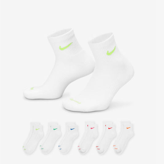Nike Dri-FIT Everyday Plus Cushioned Mid Training Quarter Ankle Socks (6 Pack) White / Multicolor [SX6899-968] Casual Fashion Cozy for Unisex Adult Mens Womens Kids GS Youth Hypebeast - AVBL MRKT (1)