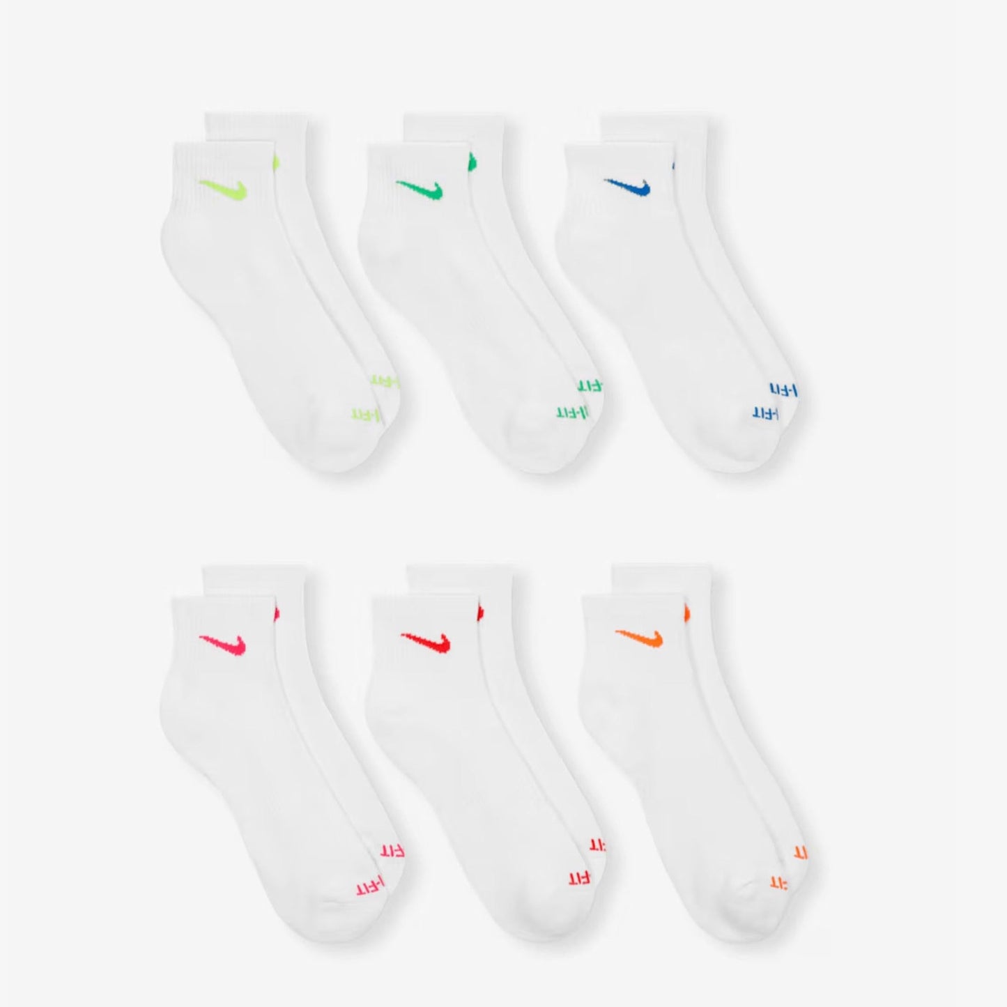 Nike Dri-FIT Everyday Plus Cushioned Mid Training Quarter Ankle Socks (6 Pack) White / Multicolor [SX6899-968] Casual Fashion Cozy for Unisex Adult Mens Womens Kids GS Youth Hypebeast - AVBL MRKT (4)