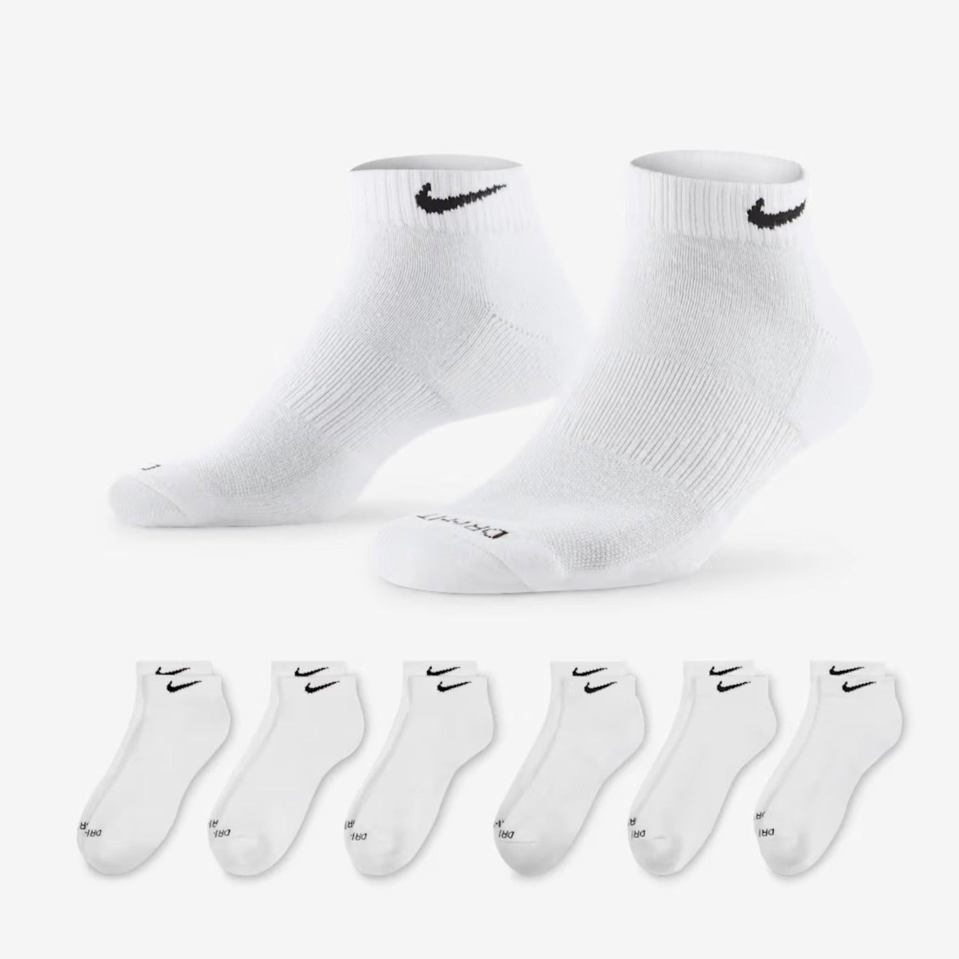 Nike Dri-FIT Everyday Plus Cushioned Training Low Cut Socks (6 Pack) White [SX7042-100] Casual Fashion Cozy for Unisex Adult Mens Womens Kids GS Youth Hypebeast - AVBL MRKT (1)