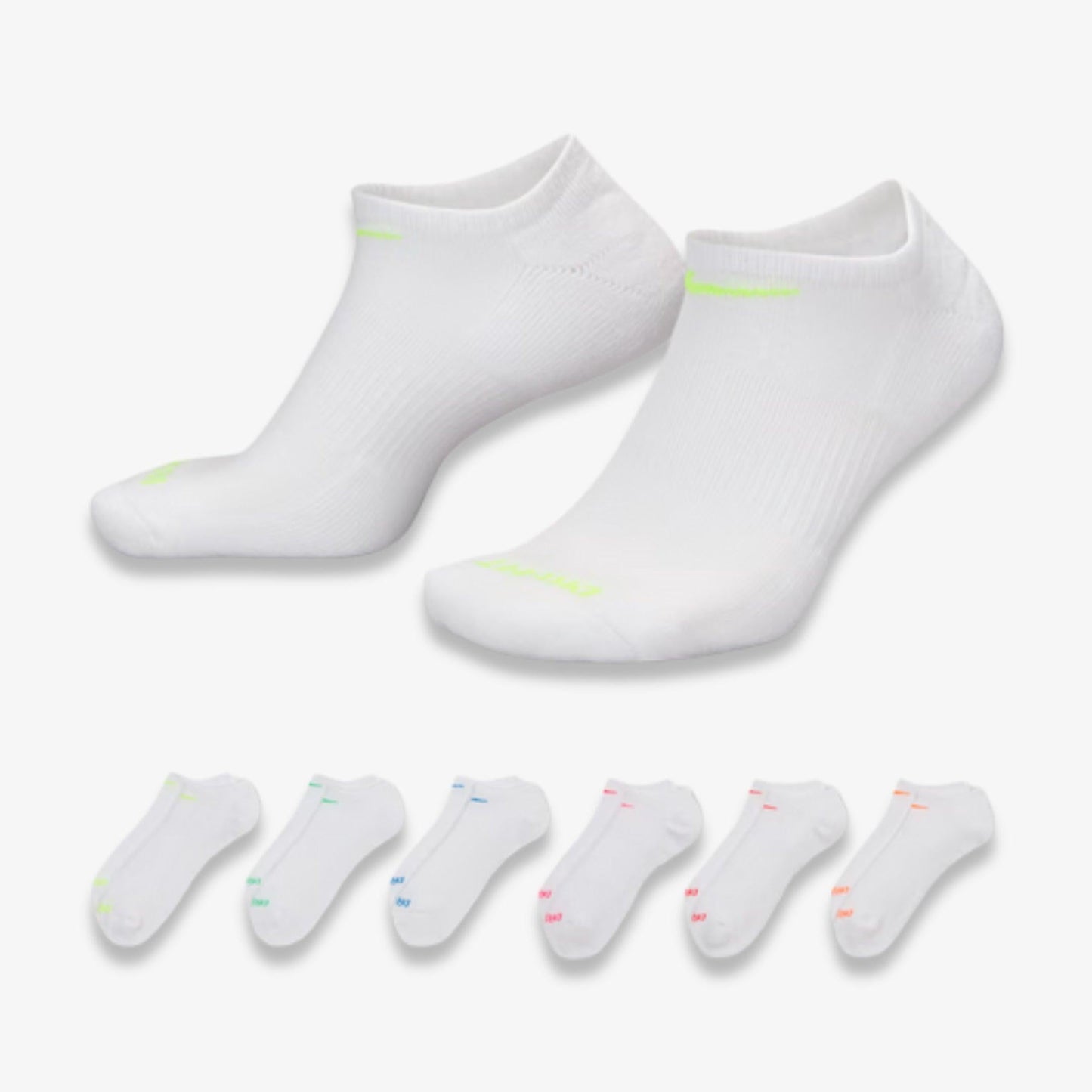 Nike Dri-FIT Everyday Plus Cushioned Training No-Show Socks (6 Pack) White / Multicolor [SX6898-968] Casual Fashion Cozy for Unisex Adult Mens Womens Kids GS Youth Hypebeast - AVBL MRKT (1)