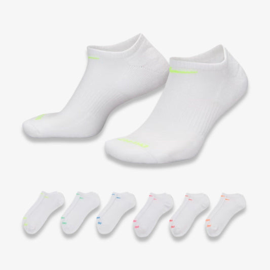 Nike Dri-FIT Everyday Plus Cushioned Training No-Show Socks (6 Pack) White / Multicolor [SX6898-968] Casual Fashion Cozy for Unisex Adult Mens Womens Kids GS Youth Hypebeast - AVBL MRKT (1)