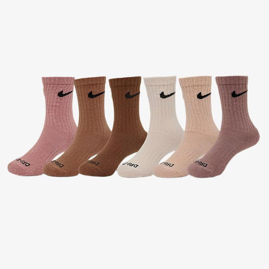 Nike Dri-Fit Cushioned High Crew Socks (6 Pack) Multicolor / Rust Pink (Little Kids) [UN0019-W0J] Casual Fashion Cozy for Unisex GS Youth Toddler Infant Hypebeast - AVBL MRKT (1)