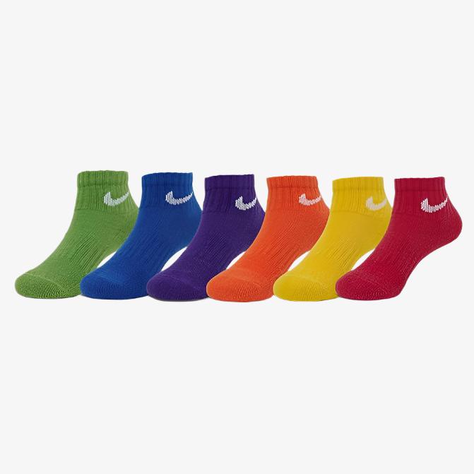 Nike Dri-Fit Cushioned Mid Training Quarter Ankle Socks (6 Pack) Rainbow (Little Kids) [RN0018-E69] Casual Fashion Cozy for Unisex GS Youth Toddler Infant Hypebeast - AVBL MRKT (1)