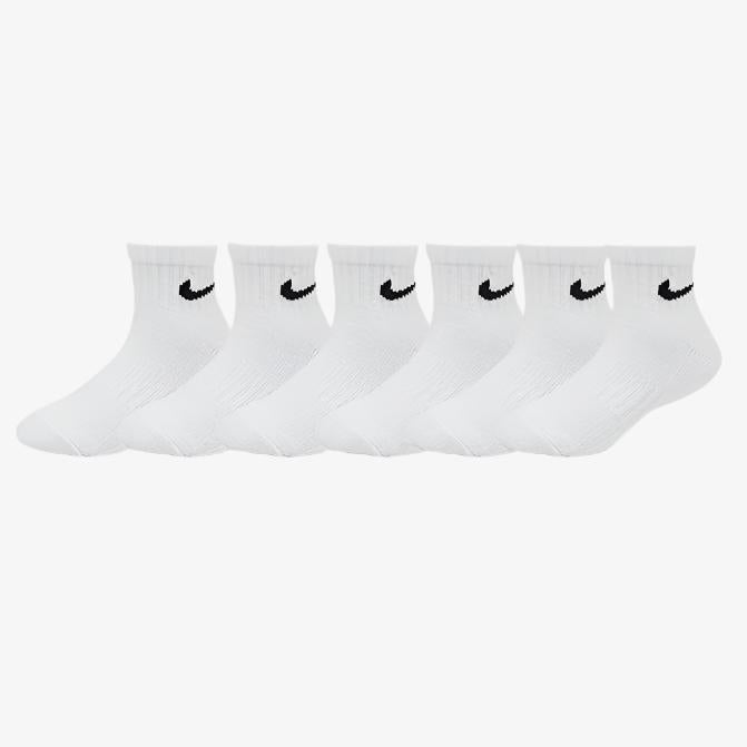 Nike Dri-Fit Cushioned Mid Training Quarter Ankle Socks (6 Pack) White (Little Kids) [UN0018-001] Casual Fashion Cozy for Unisex GS Youth Toddler Infant Hypebeast - AVBL MRKT (1)