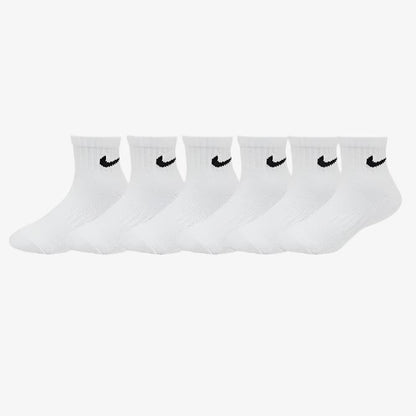Nike Dri-Fit Cushioned Mid Training Quarter Ankle Socks (6 Pack) White (Little Kids) [UN0018-001] Casual Fashion Cozy for Unisex GS Youth Toddler Infant Hypebeast - AVBL MRKT (1)