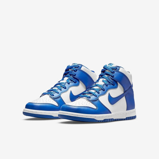 Nike Dunk High 'Kentucky / Game Royal' (2021) (GS) [DB2179-102] Athletic Basketball Skateboarding Sports Sneakers in White / Game Royal - Total Orange for Unisex Youth Kids Junior Boys Girls - AVBL MRKT (1)