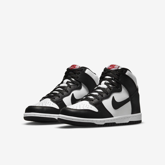 Nike Dunk High 'Panda Black / White' (2021) (GS) [DB2179-103] Athletic Basketball Skateboarding Sports Sneakers in White / Black - University Red for Unisex Youth Kids Junior Boys Girls - AVBL MRKT (1)
