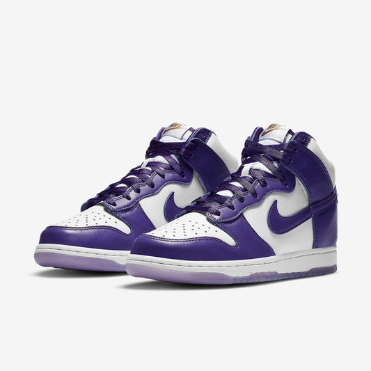 Nike Dunk High SP 'Varsity Purple' (2020) (Womens) [DC5382-100] Athletic Basketball Skateboarding Sports Sneakers in White / Varsity Purple for Unisex Adult Female Ladies Girls WMNS - AVBL MRKT (1)