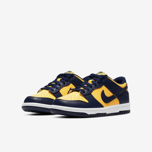 Nike Dunk Low 'Michigan Wolverines' (2021) (GS) [CW1590-700] Athletic Basketball Skateboarding Sports Sneakers in Varsity Maize / Midnight Navy for Unisex Youth Kids Junior Boys Girls - AVBL MRKT (1)