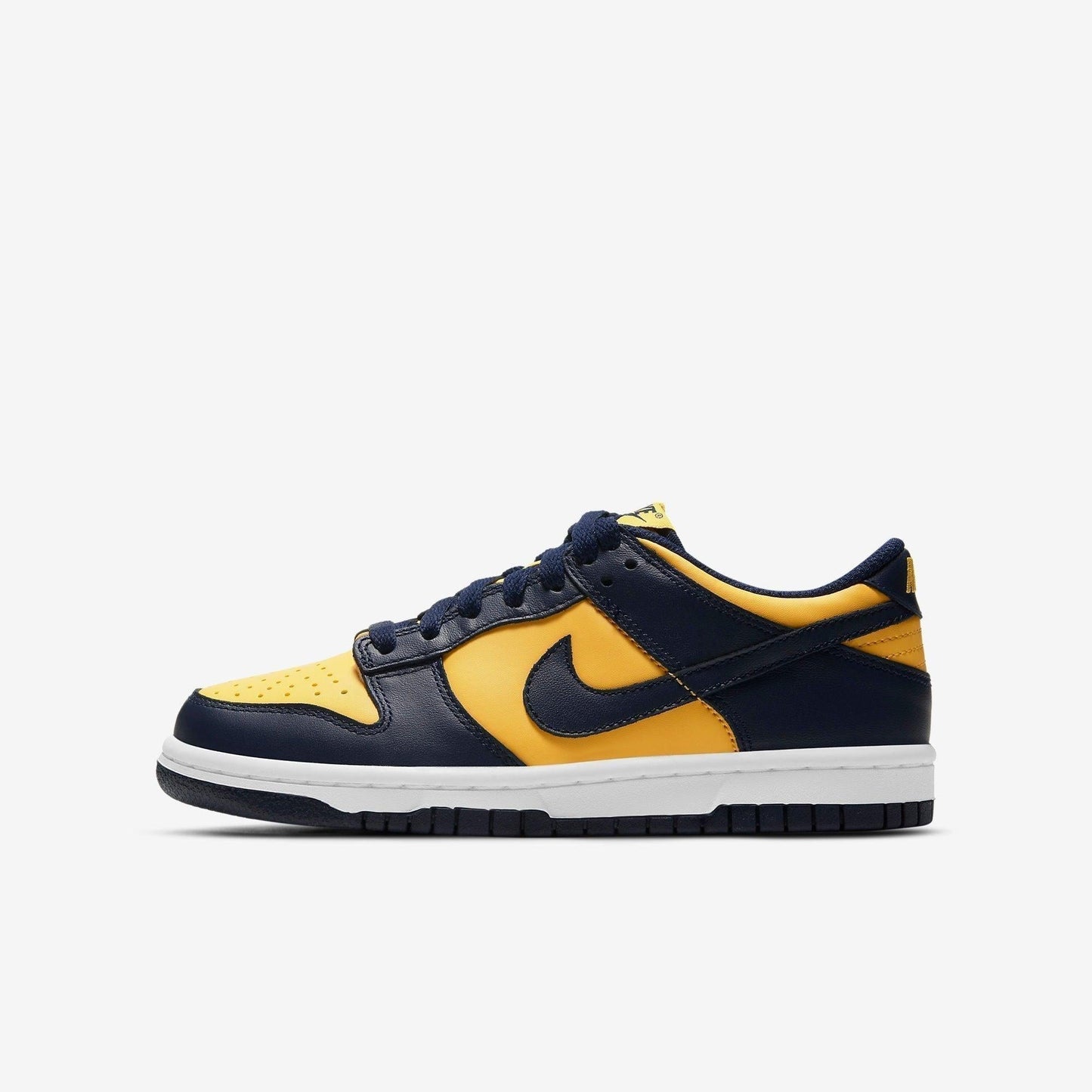 Nike Dunk Low 'Michigan Wolverines' (2021) (GS) [CW1590-700] Athletic Basketball Skateboarding Sports Sneakers in Varsity Maize / Midnight Navy for Unisex Youth Kids Junior Boys Girls - AVBL MRKT (2)