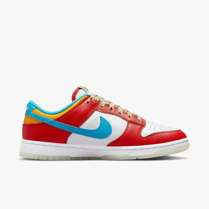 Nike Dunk Low QS x LeBron James 'Fruity Pebbles' (2022) [DH8009-600] Athletic Basketball Skateboarding Sports Sneakers in Habanero Red / Laser Blue - White for Unisex Adult Mens - AVBL MRKT (4)