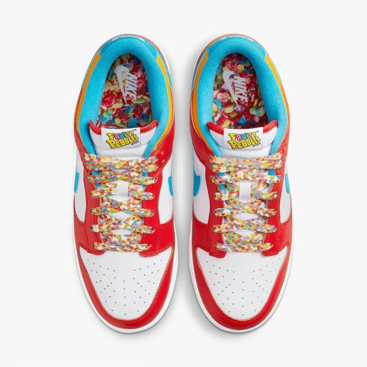 Nike Dunk Low QS x LeBron James 'Fruity Pebbles' (2022) [DH8009-600] Athletic Basketball Skateboarding Sports Sneakers in Habanero Red / Laser Blue - White for Unisex Adult Mens - AVBL MRKT (5)