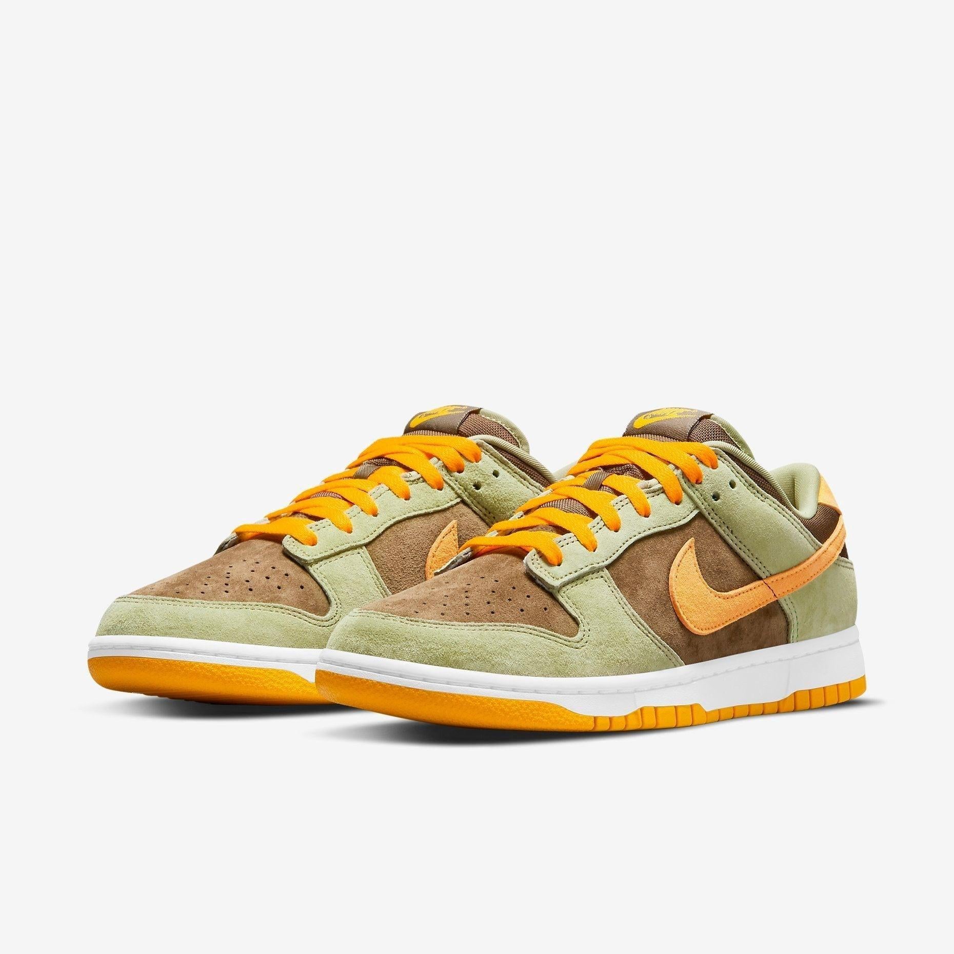 Nike Dunk Low SE 'Dusty Olive' (2021) [DH5360-300] Athletic Basketball Skateboarding Sports Sneakers in Dusty Olive / Pro Gold - Brown - White for Unisex Adult Mens - AVBL MRKT (1)
