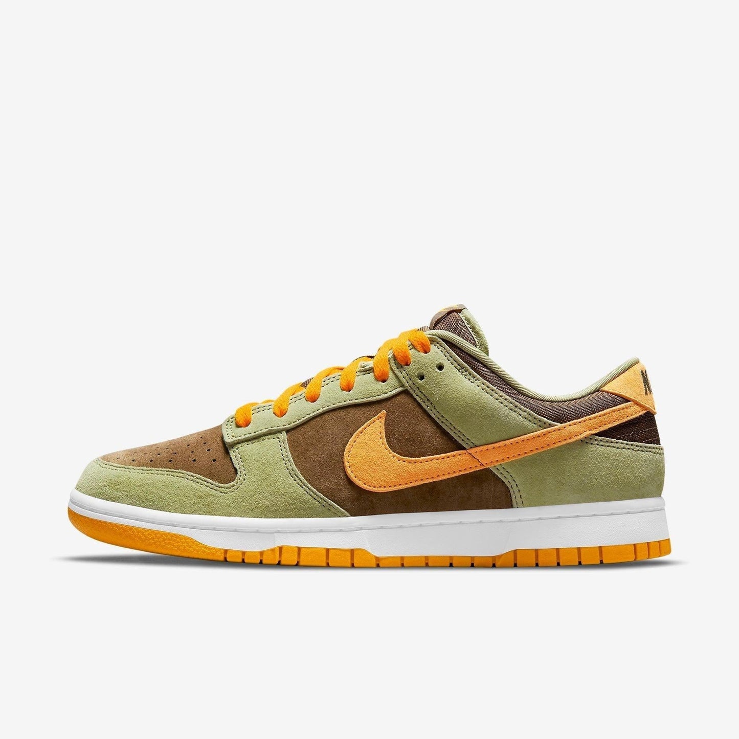 Nike Dunk Low SE 'Dusty Olive' (2021) [DH5360-300] Athletic Basketball Skateboarding Sports Sneakers in Dusty Olive / Pro Gold - Brown - White for Unisex Adult Mens - AVBL MRKT (2)