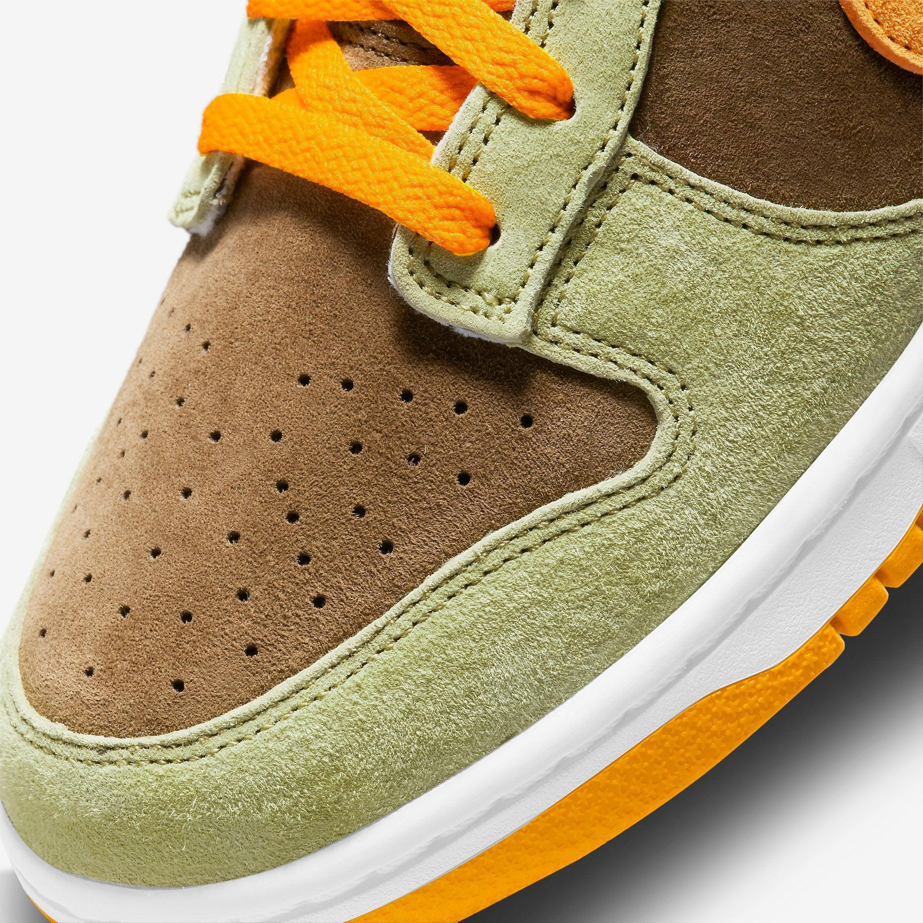 Nike Dunk Low SE 'Dusty Olive' (2021) [DH5360-300] Athletic Basketball Skateboarding Sports Sneakers in Dusty Olive / Pro Gold - Brown - White for Unisex Adult Mens - AVBL MRKT (5)
