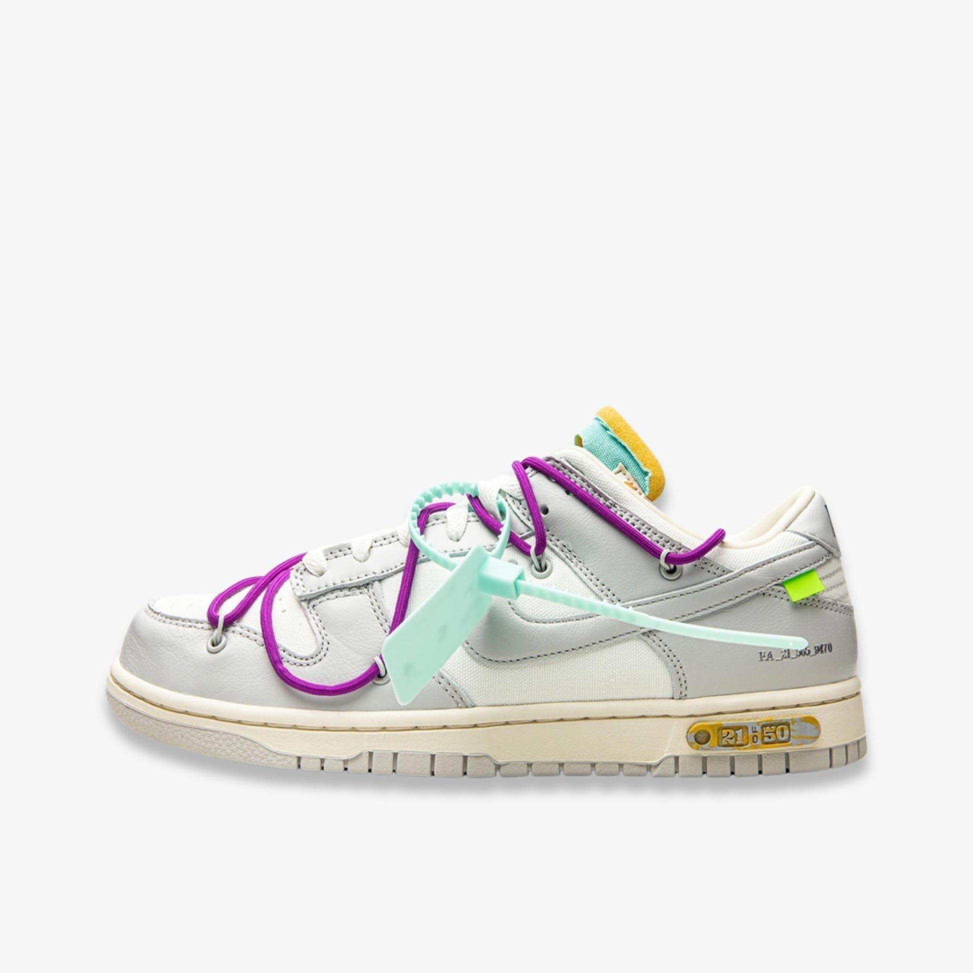 Nike Dunk Low x Off-White 'Lot 21 of 50' (2021) [DM1602-100] Athletic Basketball Skateboarding Sports Sneakers in Sail / Neutral Grey - Hyper Violet for Unisex Adult Mens - AVBL MRKT (2)