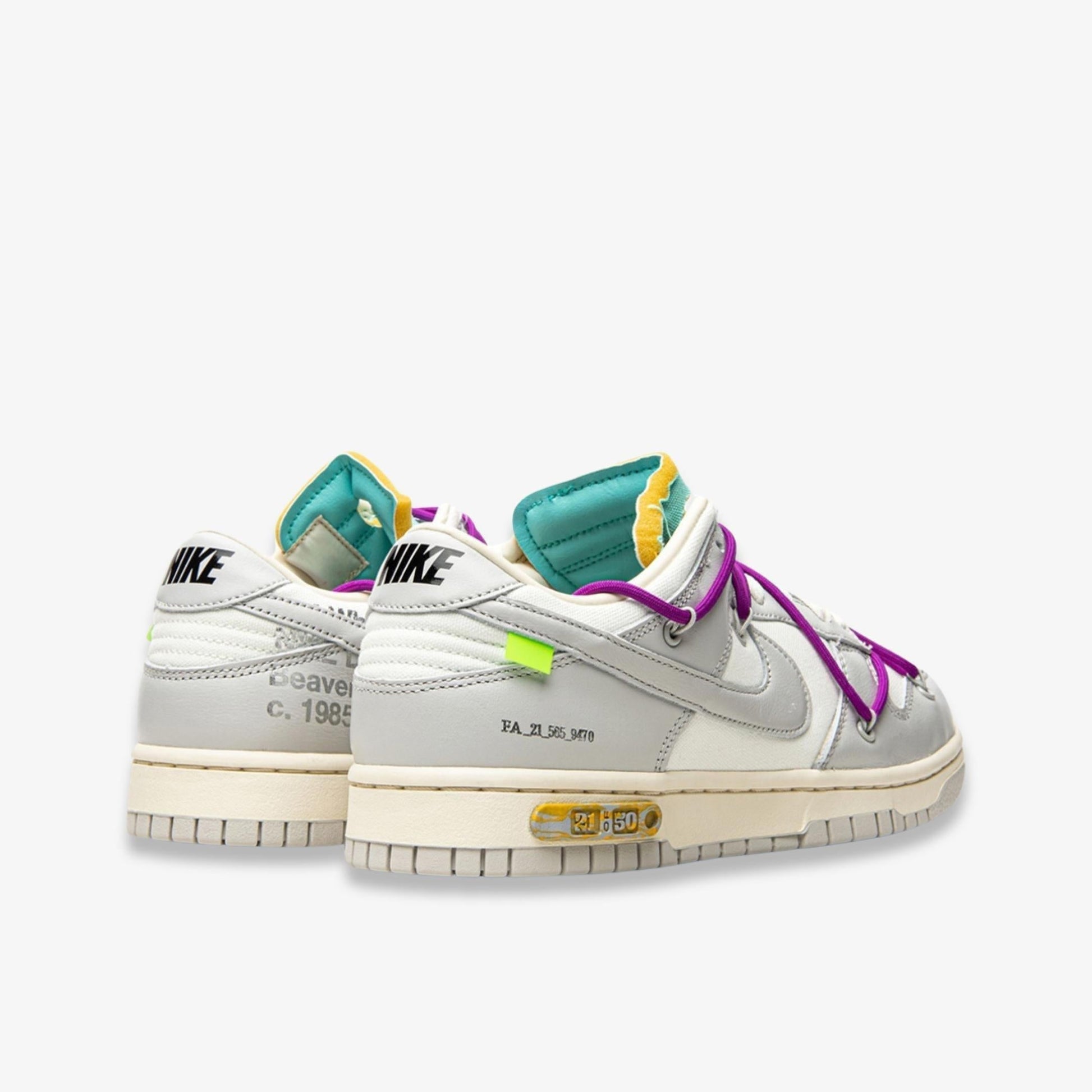 Nike Dunk Low x Off-White 'Lot 21 of 50' (2021) [DM1602-100] Athletic Basketball Skateboarding Sports Sneakers in Sail / Neutral Grey - Hyper Violet for Unisex Adult Mens - AVBL MRKT (4)