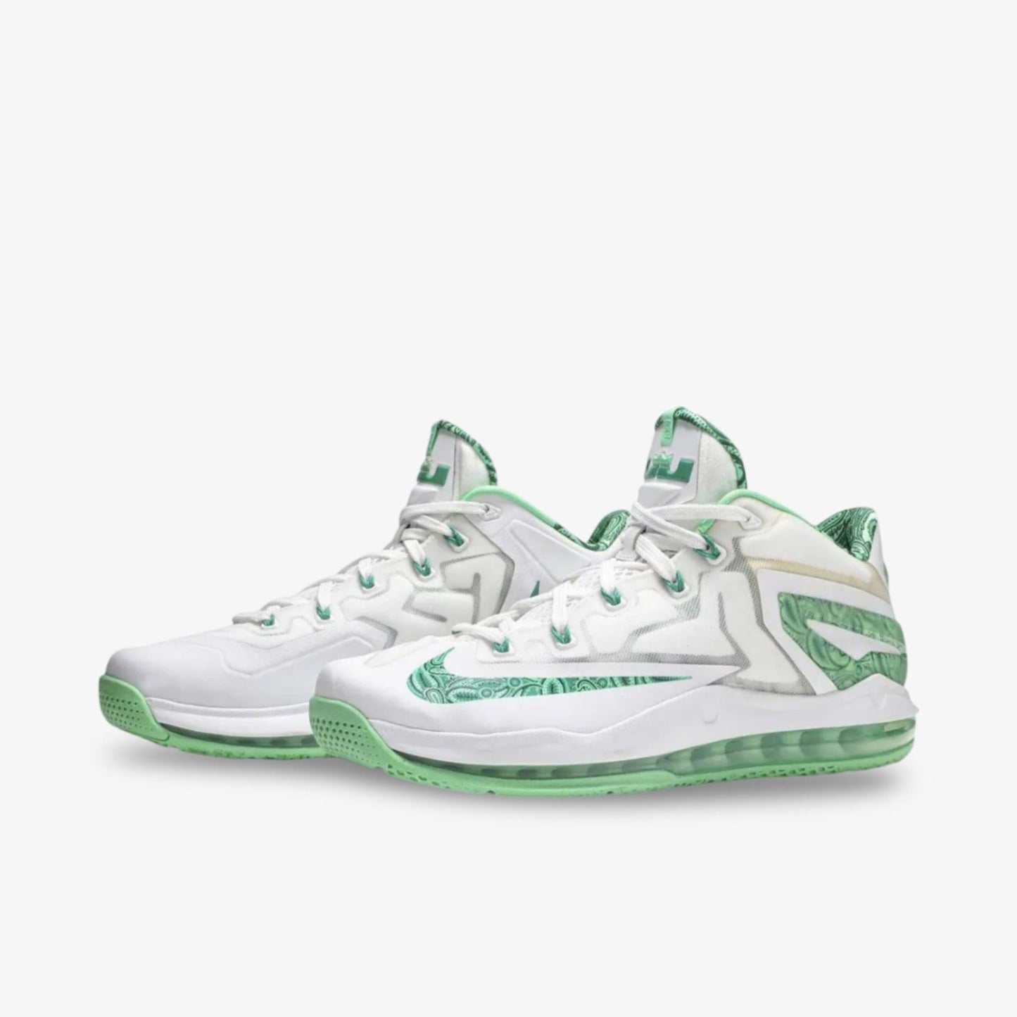 Nike LeBron 11 Low 'Easter' (2014) [642849-100] Athletic Basketball Sports Sneakers in White / Green Metallic for Unisex Adult Mens - AVBL MRKT (1)