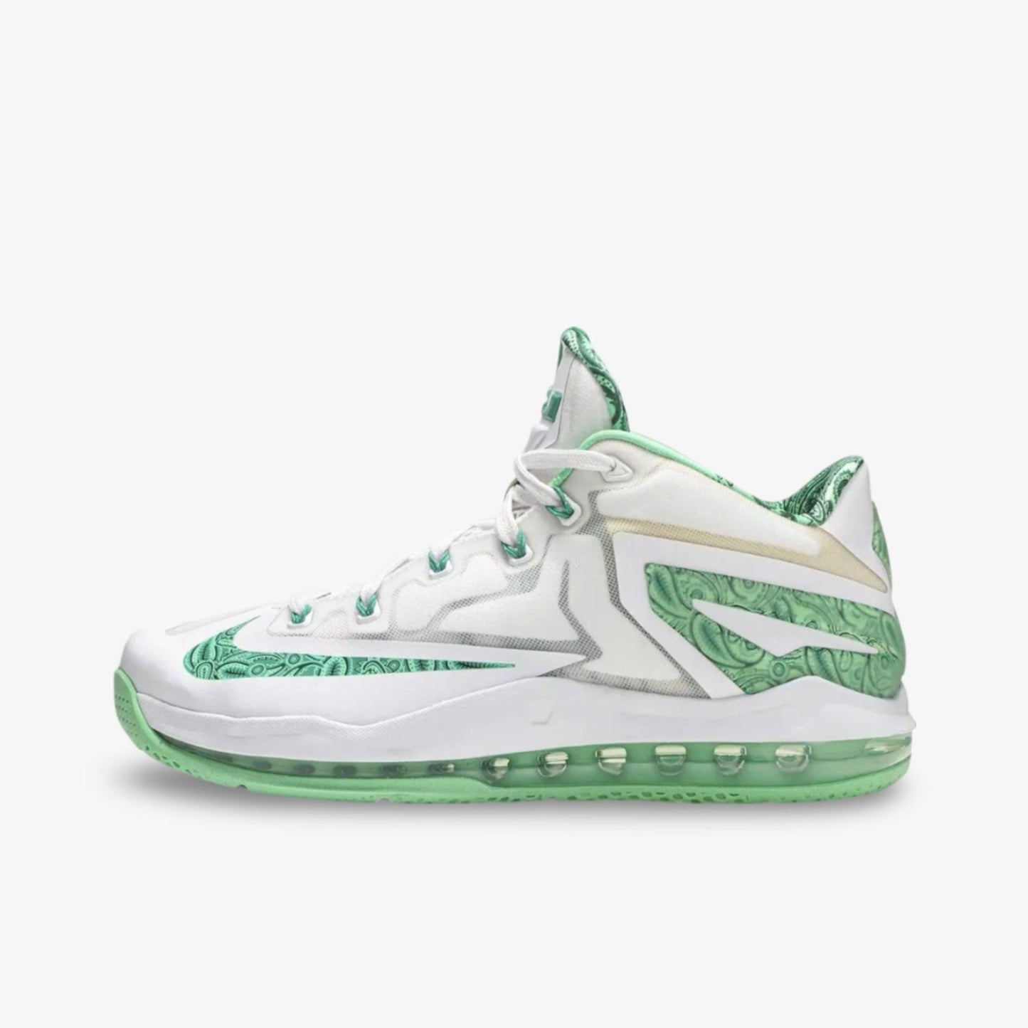 Nike LeBron 11 Low 'Easter' (2014) [642849-100] Athletic Basketball Sports Sneakers in White / Green Metallic for Unisex Adult Mens - AVBL MRKT (2)