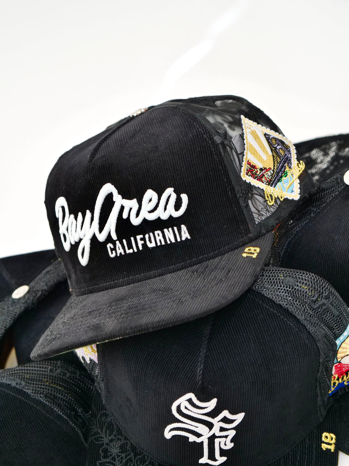 OG BA: From the Bay to the World Trucker (Black Corduroy/Mesh) - AVBL MRKT (1)