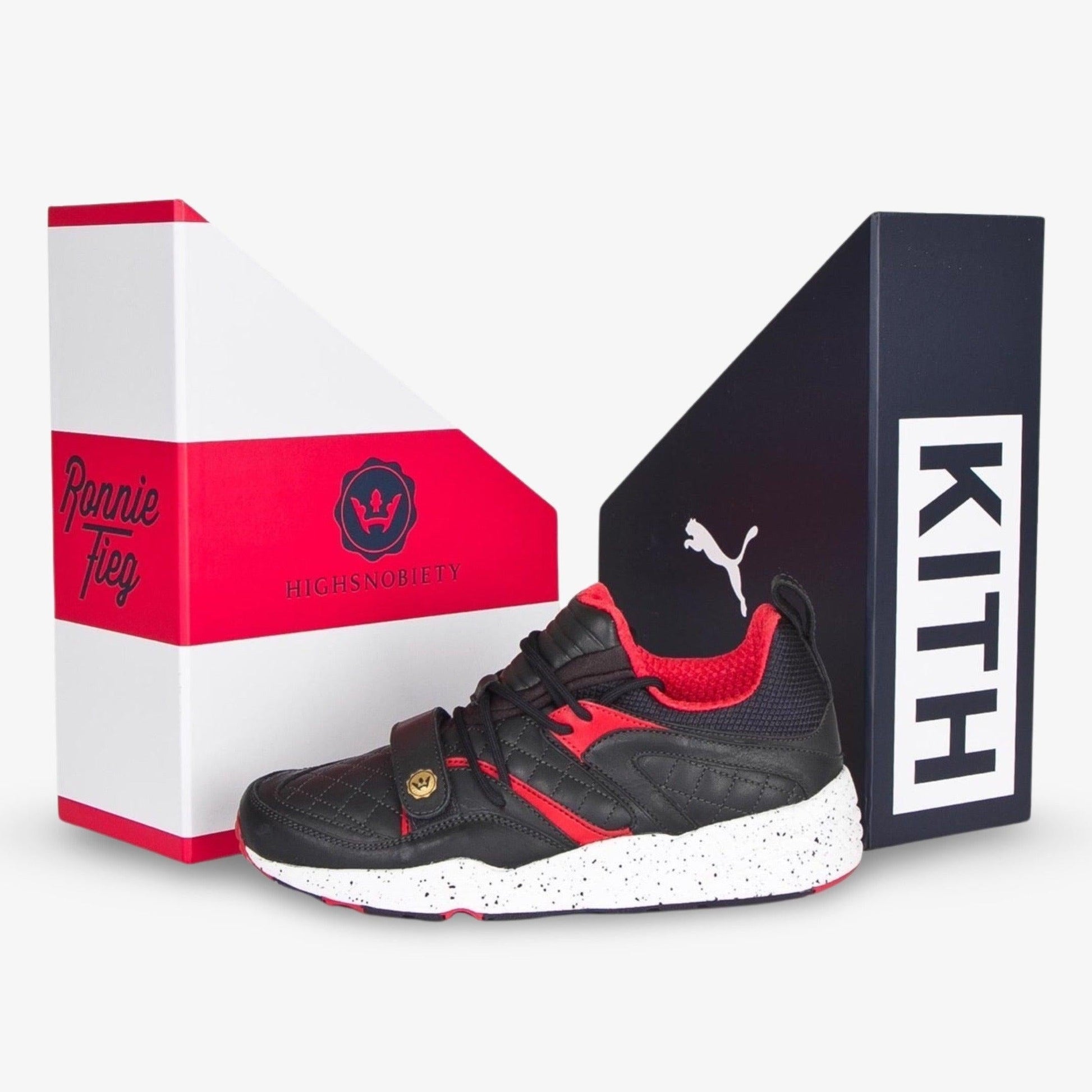 Puma x Kith x Ronnie Fieg x Highsnobiety Blaze Of Glory 'A Tale of Two Cities' (2015) [360322-01] Athletic Casual Fashion Running Sports Sneakers in Black / Red / White for Unisex Adult Mens - AVBL MRKT (9)