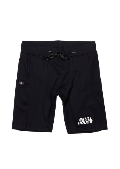 Skull House Running Company DEADRINGER 8" HALF TIGHTS - BLACK - AVBL MRKT (1)